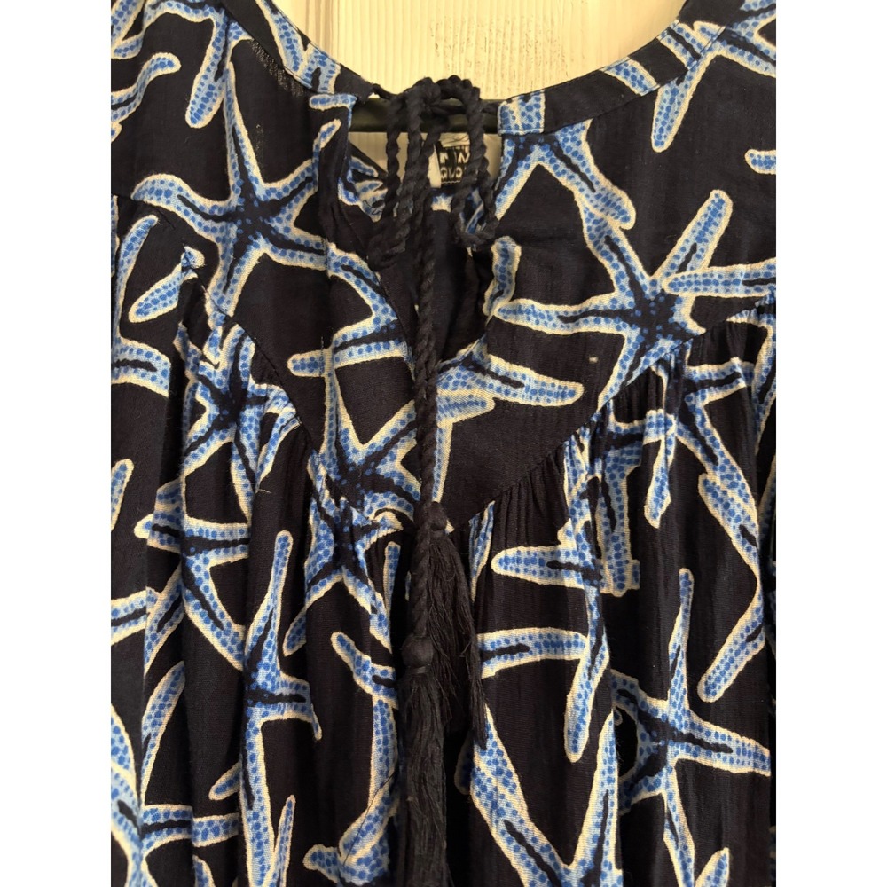 Crown & Ivy Peasant Blouse 3X Navy Blue Starfish, Coastal, Beach, Boho, Summer - Picture 4 of 9